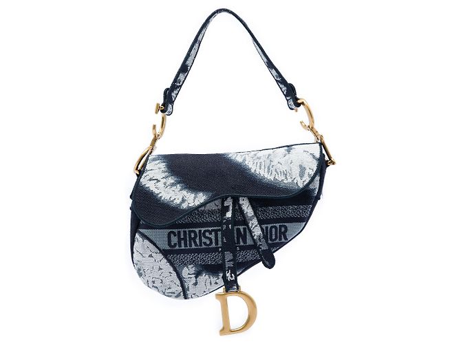 Bolsa Saddle em lona azul bordada com efeito tie dye Dior Azul marinho