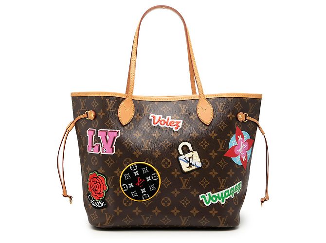 Louis Vuitton Brown Monogram Patches Neverfull MM Marrom