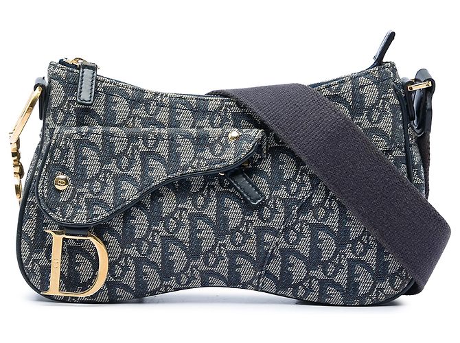 Dior Blue Diorissimo Trotter Canvas Double Saddle Crossbody