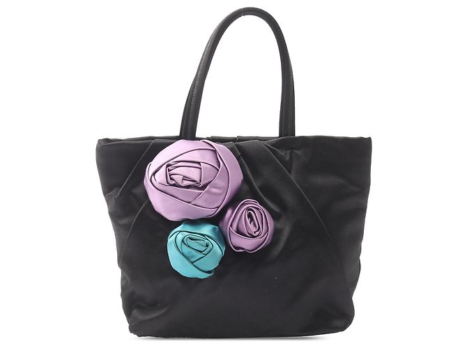 Tote Borsa in raso floreale nero Prada