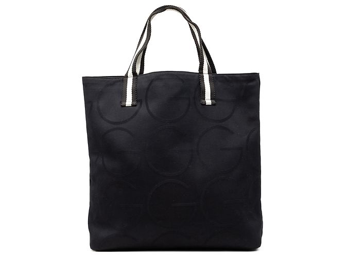 Tote Gucci in tela nera con monogramma G e banda Web Nero