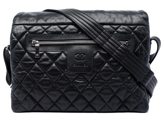 Bolsa Transversal Chanel Black Large Quilted Caviar Coco Cocoon Preto