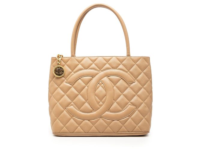 Chanel Beige Caviar Medallion Tote