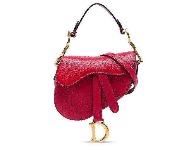 Borsa Saddle in pelle di vitello granulata rossa mini Dior Rosso