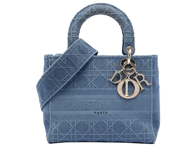 Dior Blue Medium Embroidered Canvas Cannage Lady D Lite Bleu
