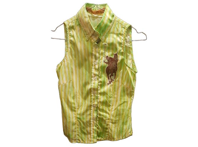 Polo Ralph Lauren Ärmellose Bluse mit gelb-grünen Streifen und Ritter Braun