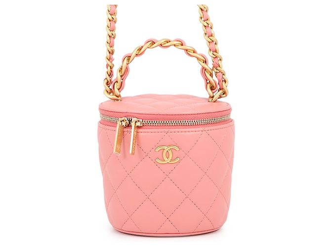 Vanity Bolsa de ombro Chanel em pele de cordeiro com corrente Rosa