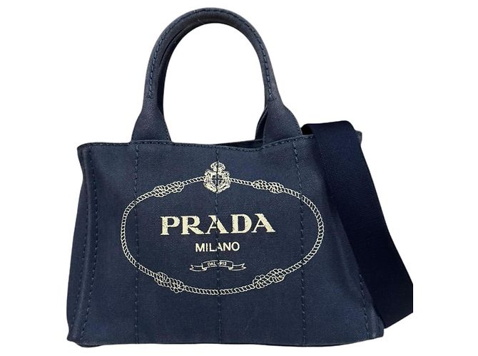 Prada Canapa Tote Shoulder Bag Navy blue