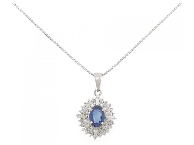 Autre Marque Saphir-Platin-Halskette Pt900 Pt850 Blau