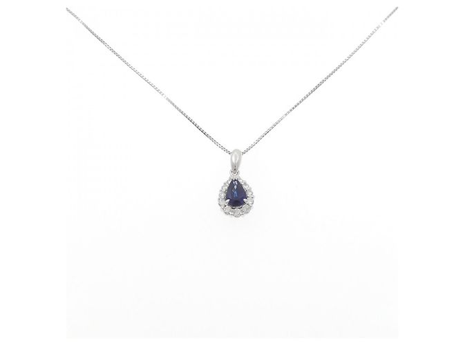 Autre Marque Collana in Zaffiro e Diamante Pt900 Pt850 Argento