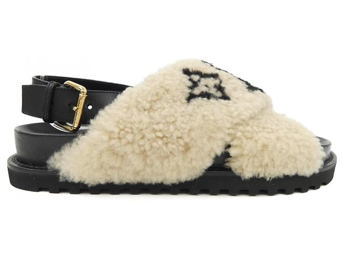 Sandali in shearling della linea Paseo Louis Vuitton Nero Beige