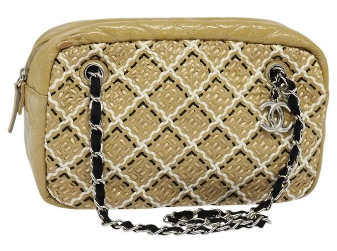 Case Camera Chanel Woven Stitch Patent Small Bege