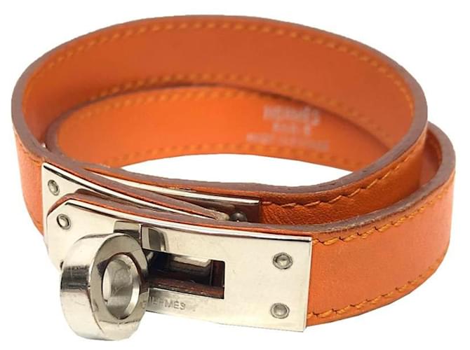 Kelly Hermès Pulseira charm de couro Hermes Prata Laranja 