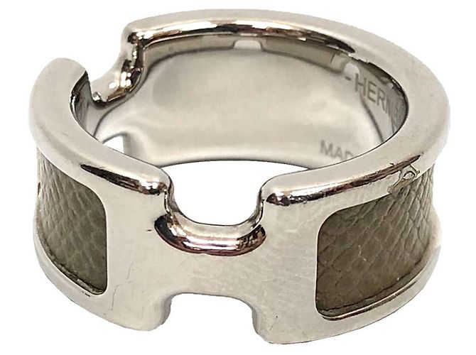 Ring Hermès Anello a fascia Olympe PM Hermes Argento Taupe 