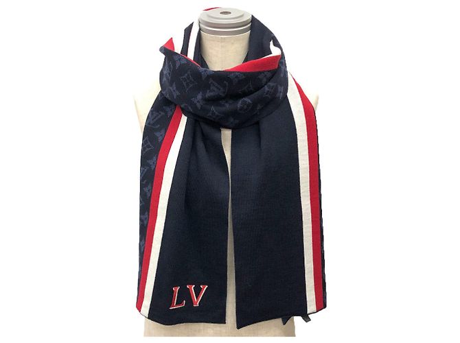 Louis Vuitton Monogram Varsity Schal Weiß Rot Marineblau