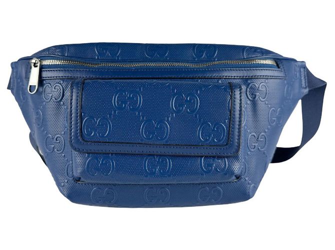 Borsa a tracolla in pelle blu Gucci