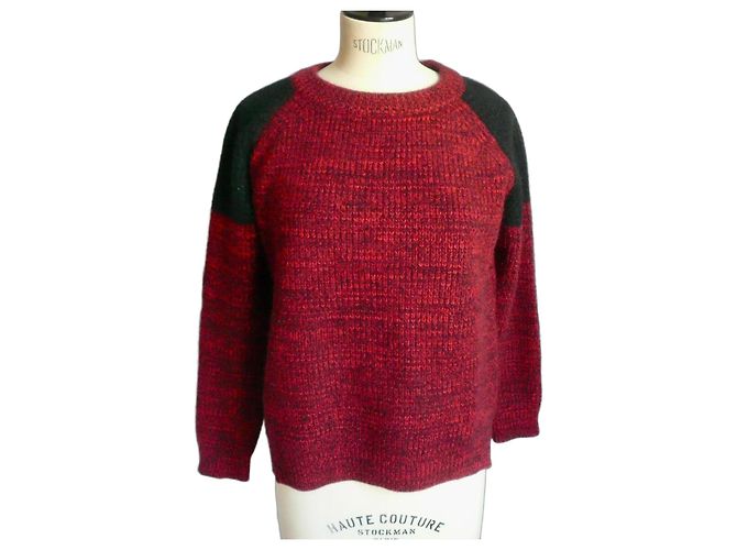 Soeur SŒUR Feinstrick-Pullover in Rot GRÖSSE L Schwarz 