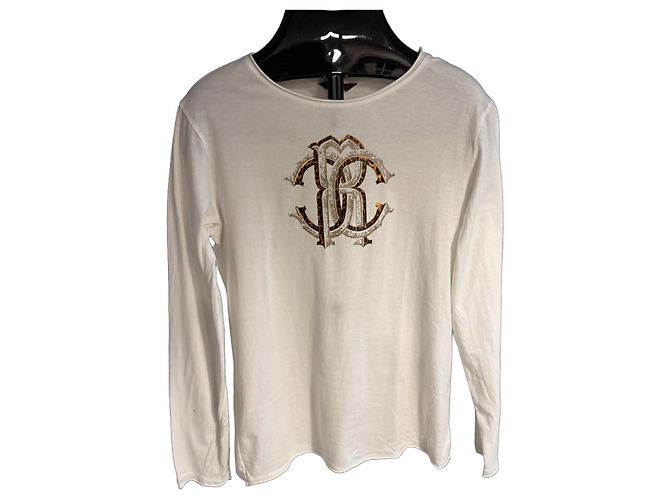 Roberto Cavalli Langarm-T-Shirt Monogramm - Weiß