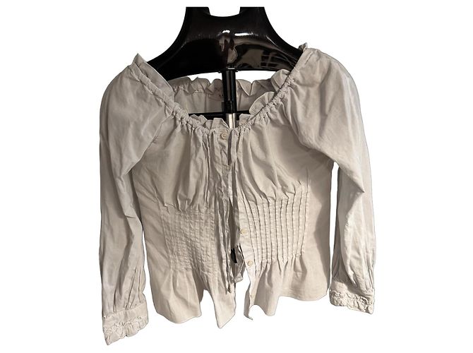 Prada hellblaue Baumwollbluse mit Rüschen (Cropped)
