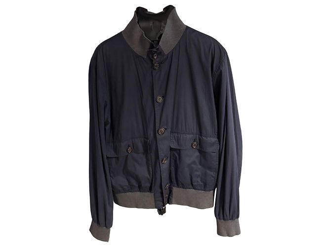 Brunello Cucinelli Men's Technical Cotton Bomber Jacket - Navy Navy blue
