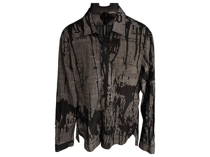 Camicia John Galliano Stampa Giornale Gazette Nero Grigio