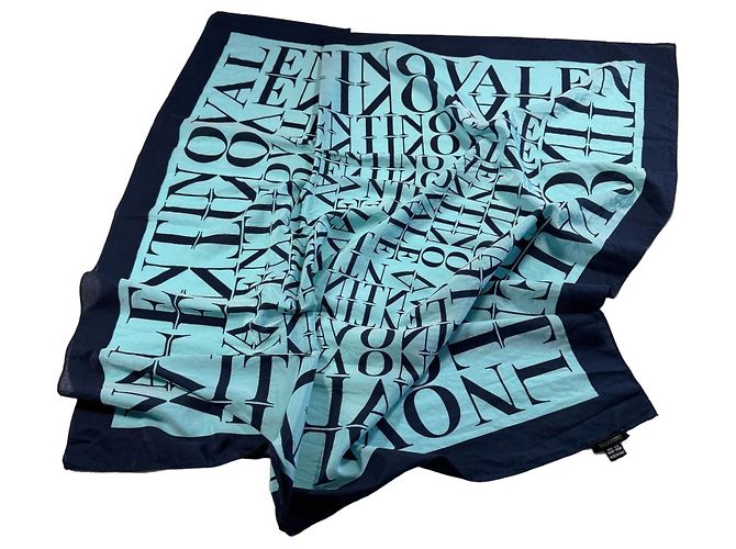 Sciarpa in seta monogramma Valentino Blu Blu chiaro