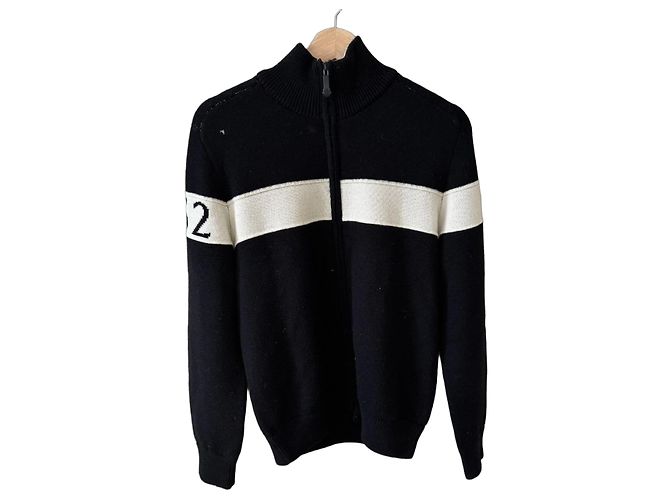 Pull Moncler en laine zippé Noir Blanc