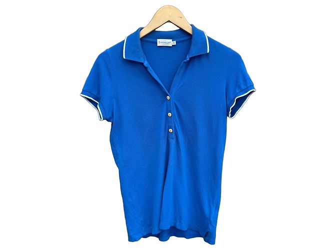 Polo Moncler blu in cotone piqué