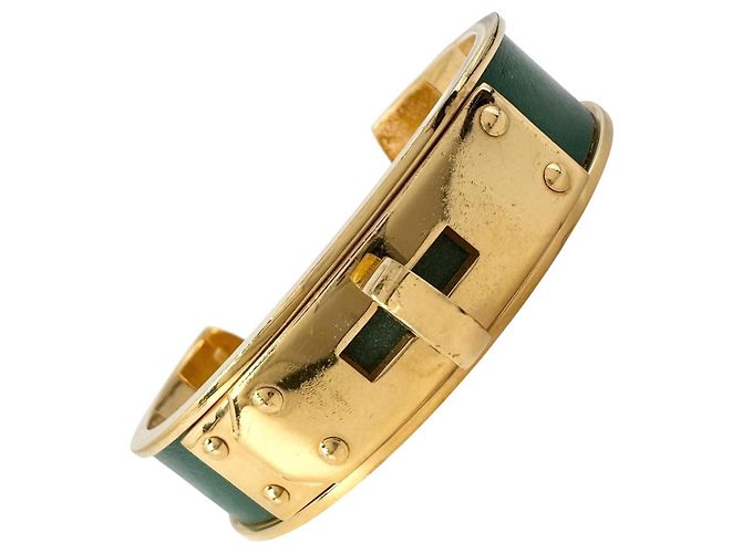 Hermès Bracciale Kelly Hermes in Oro e Pelle Verde D'oro