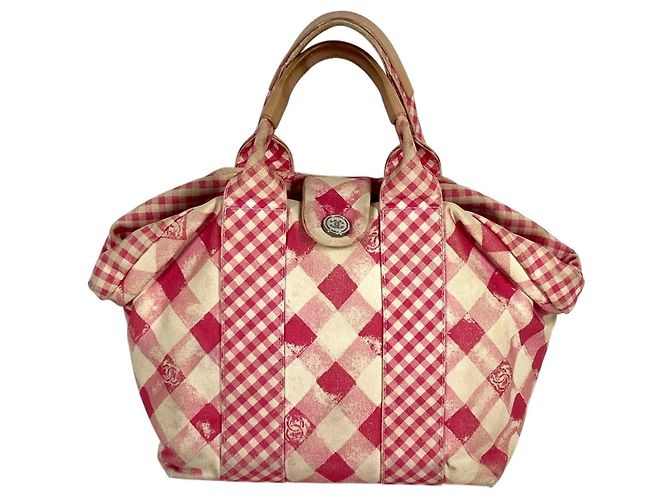 Bolsa Tote Chanel Pink Gingham Check Rosa