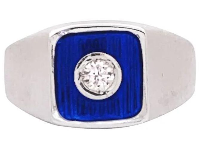 Autre Marque Weißgoldring, blaue Emaille und Diamanten