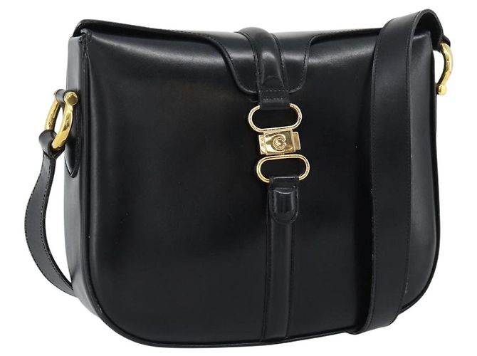 Céline Bolsa de Ombro CELINE em Couro Preto e Ouro Auth fm5363 Dourado