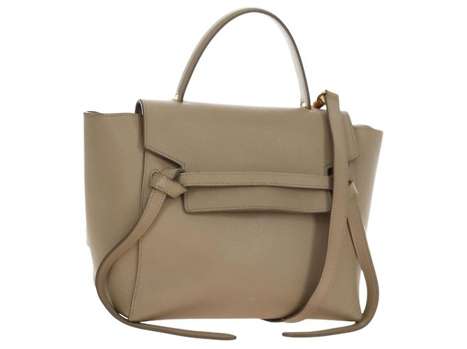 Céline Bolsa CELINE Belt Bag Micro de couro 2way Bege Ouro Auth 185805M Dourado