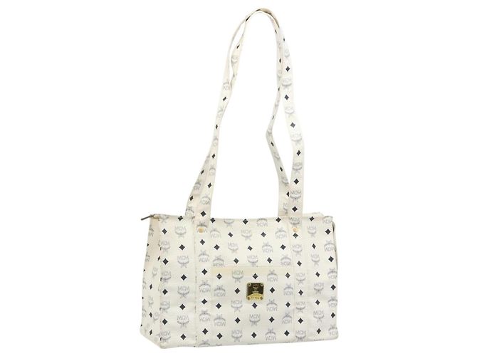 MCM Vicetos Logogram Tote Bag PVC Leather White Auth 187455