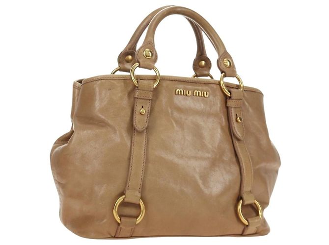 Bolsa Miu Miu de couro bege dourado Auth 186439V