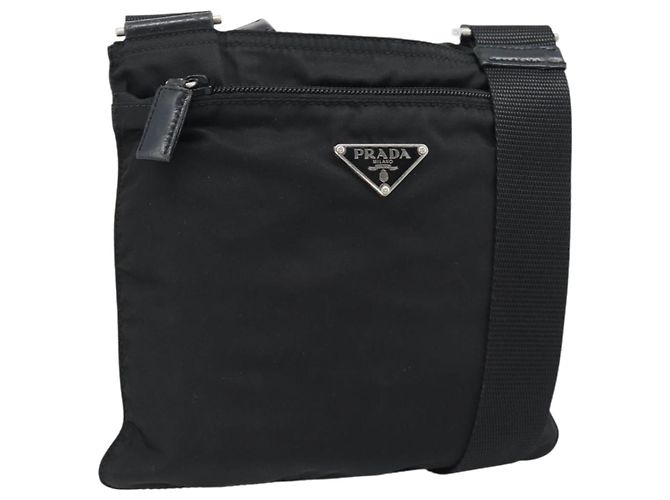 Borsa a Spalla PRADA Nylon Nero Argento Auth BA13615A