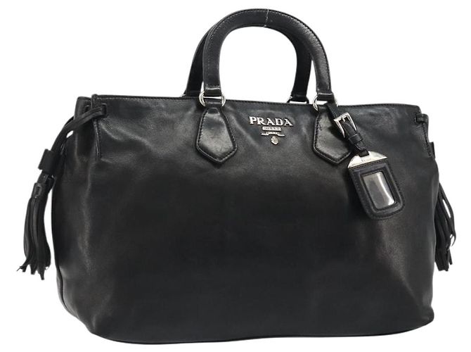 Sac à main PRADA en cuir noir argenté Auth 186430A