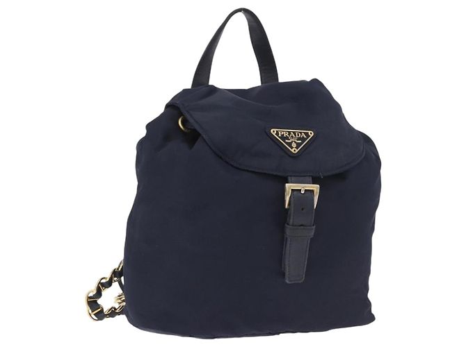 PRADA Backpack Nylon Navy Gold Auth gh2105 Golden Navy blue