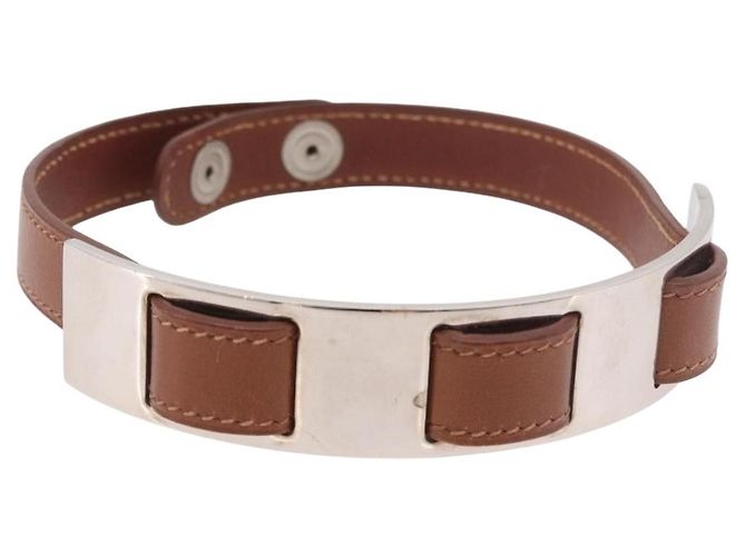 Hermès HERMES Armlet Leather Brown Silver Auth bs35719A Silvery 
