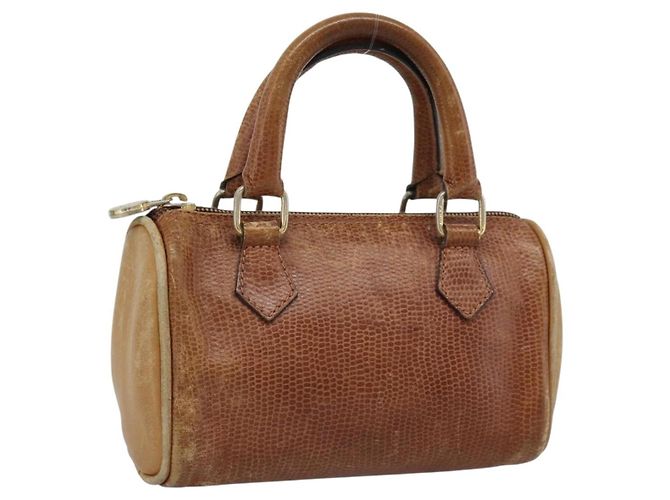 Bolsa FENDI de couro marrom dourado Auth ka4965