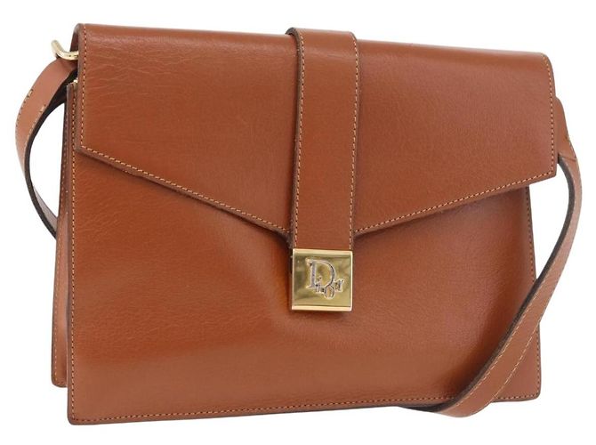Borsa a Spalla Christian Dior in Pelle Marrone Oro Auth 189363 D'oro