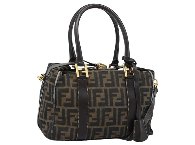 FENDI Zucca Canvas Handtasche 2way Schwarz Braun Auth 187214