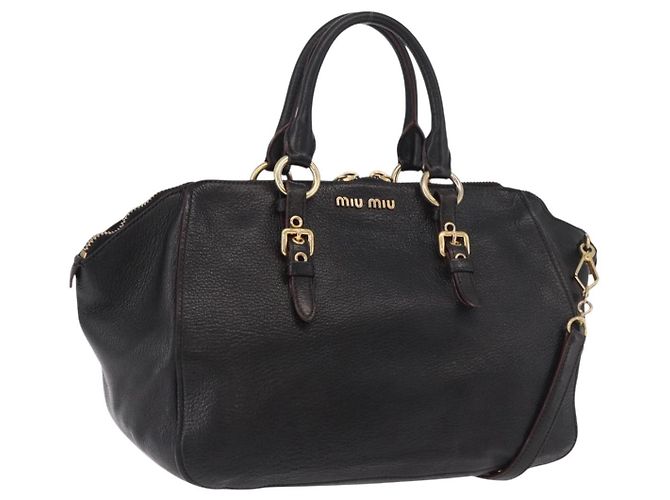 Borsa Miu Miu in pelle 2 way Nero Oro Auth ka4877V D'oro