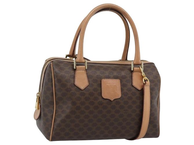 Céline Bolsa CELINE Macadam Canvas PVC Couro 2way Marrom Dourado Auth BA13498A