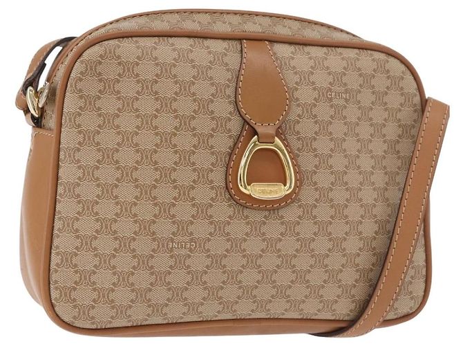 Céline Bolsa de Ombro CELINE Macadam Canvas PVC Bege Ouro Auth 188342A Dourado