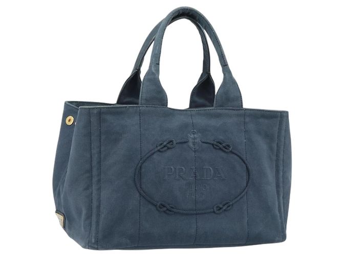 Borsa PRADA Canapa MM in tela blu Auth 188558