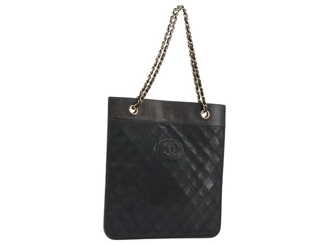CHANEL Chain Tote Bag Lammleder Schwarz Gold CC Auth BA13601 Golden