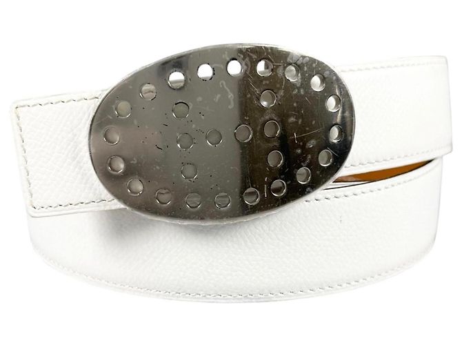 Hermès Cinto Evelyne de couro Hermes Marrom Prata Branco