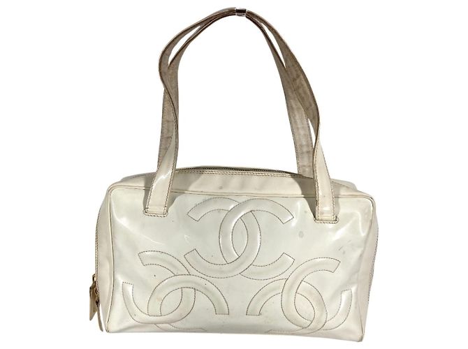 Sac cabas CHANEL Vintage Logo Triple Coco CC Mark Blanc