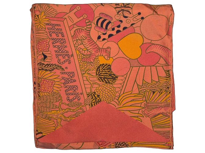 Sciarpa in seta Hermès Paris Rosa Blu Arancione Giallo 